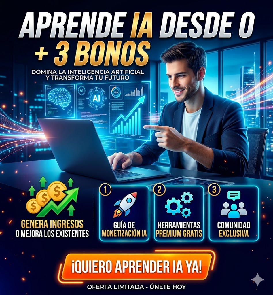 APRENDE IA DESDE 0 + 3 BONOS , GENERA INGRESOS O MEJORA LOS EXISTENTES